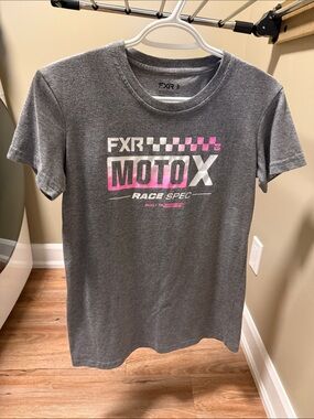 FXR Moto X Gray Short Sleeve Tee with Pink Accent